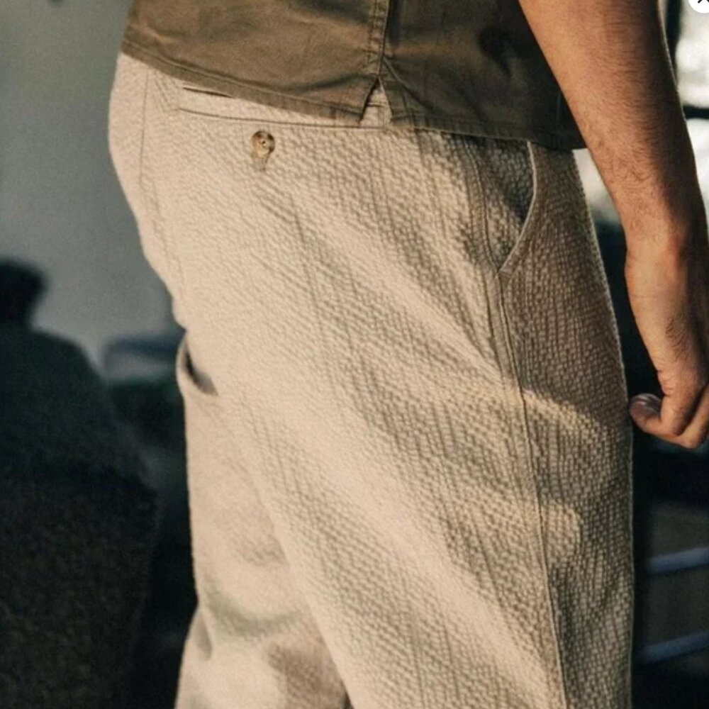 Taylor Stitch Easy Pant Heather Oat Seersucker Cotton Stretch 33 x 33